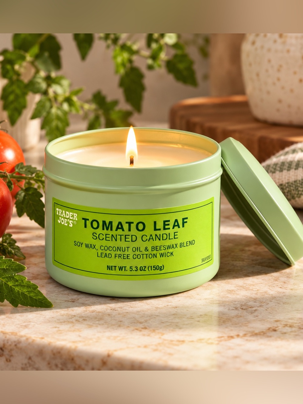 Trader Joe’s Tomato Leaf Scented Candle 5.3 oz New Soy Coconut Beeswax